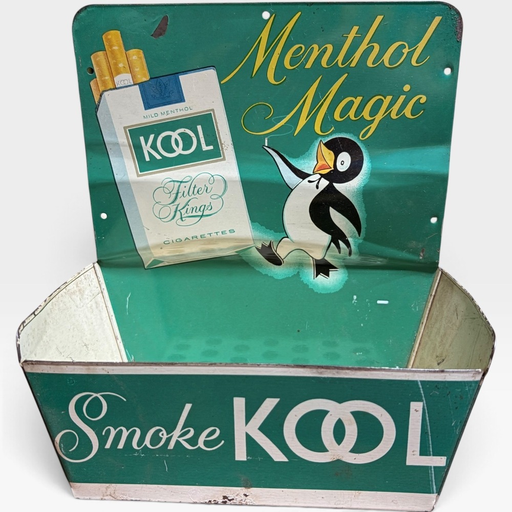 Vintage Kool Cigarettes Metal Display Rack Willie the Penguin Menthol Magic Sign